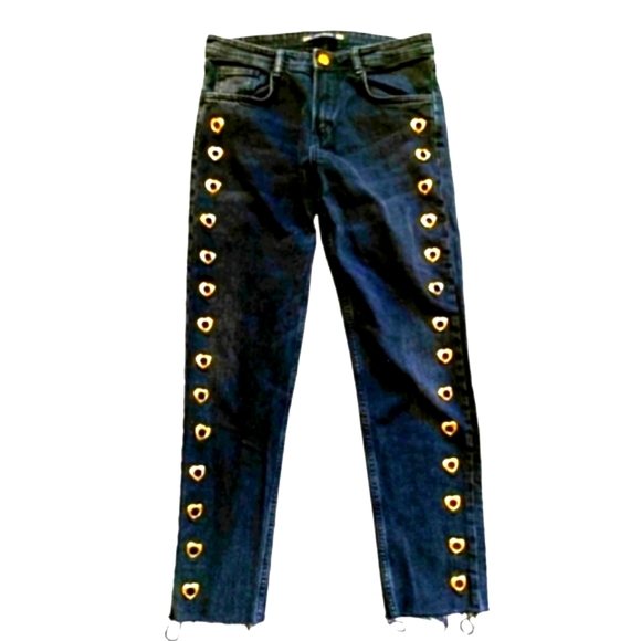 (4)🆕️ Zara Trafuluc Heart Grommets Distressed Ankle Grazer Jeans Waist 14"×L36" - Picture 3 of 6